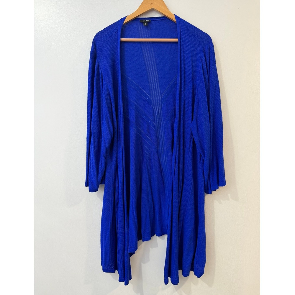 Torrid Royal Blue Open Front Pointelle Knit Cardigan 3/4 Sleeve Plus Size 5 5X